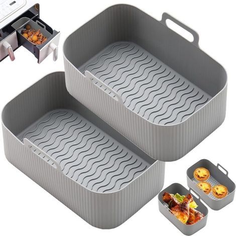 Accesorios para cesta de freidora de aire - 2 piezas de molde reutilizable para freidora de aire, accesorio plano antiadherente para freidora de aire, molde de doble compartimento para freidora de air (1/5)