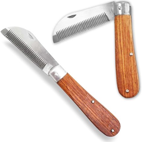 Couteau à étirer pour Chevaux Couteau à étirer la crinière Longueur 18 cm Peigne à crinière avec Manche en Bois Pliable Acier (1/4)