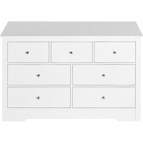 Commode 7 tiroirs en bois avec coulisses et dispositif anti-basculement, meuble de rangement moderne minimaliste pour salon, couloir, chambre, entrée, bois clair (1/5)