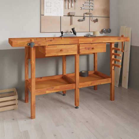 Établi avec tiroirs et étaux Etabli d'atelier - Étagère de stockage 162x62x83 cm Bois massif d'acacia BV618442 - BonneVie (1/5)