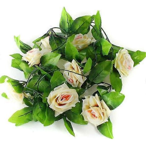 Guirlande de roses artificielles de 2,4 m (8 pieds) avec feuillage et fleurs grimpantes, idéale pour la décoration de la maison, d'un mariage, d'une fête ou d'un jardin.Champagne (1/5)