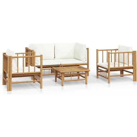 Maison Exclusive - Set Salotto da Giardino 5pz con Cuscini Bianco Crema in Bambù