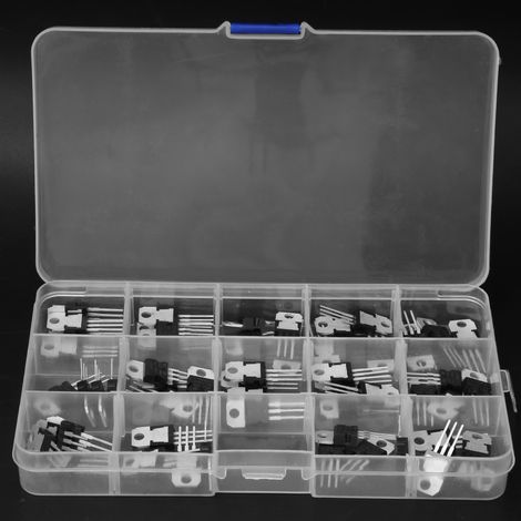 Ensemble de 70 transistors régulateurs de tension à trois bornes (positif et négatif), 14 valeurs (1/5)