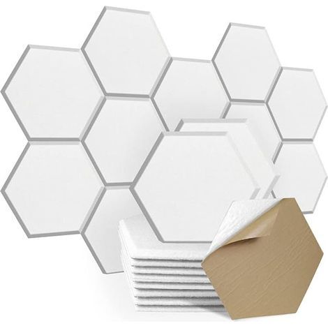 12pcs Self-adhesive acoustic panels, high-density acoustic foam, hexagonal soundproofing panels, sound insulation, white (1/5)