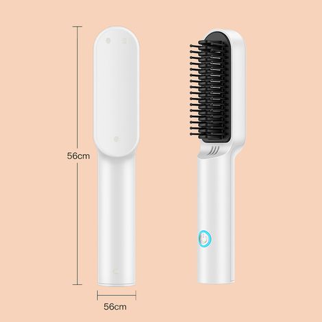 Lisseur à cheveux électrique peigne mini portable, chauffage rapide rechargeable, peigne défrisant multifonction blanc perle (1/5)