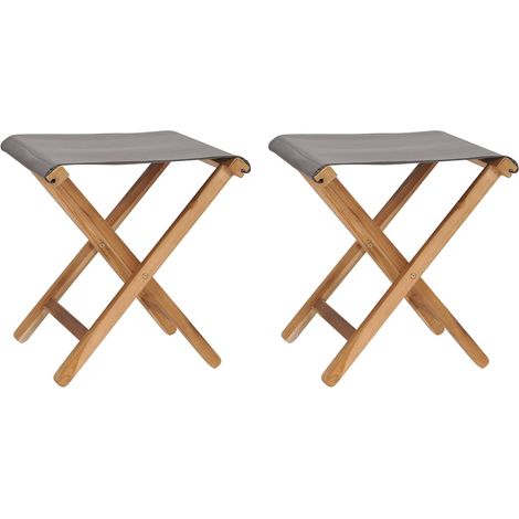 Sedie Pieghevoli 2 pz in Legno di Teak e Tessuto Grigio Scuro vidaXL (1/5)