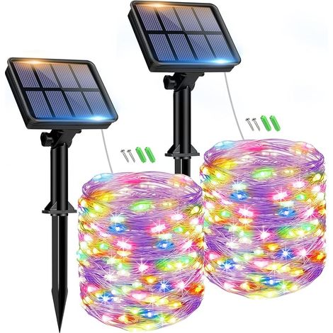 VUSZR Solar Lichterkette Aussen, 2x8M 80 LED Solarlichterkette Außen Wetterfest 8 Modi IP65 Wasserdicht Kupferdraht Lichterkette Außen Solar Outdoor für Garten Terrasse Baum Hof Party (Bunt) (1/5)