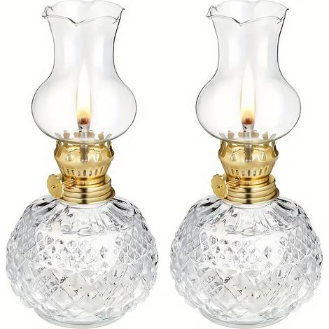 Deux lampes à pétrole vintage en verre, ne nécessitant pas de piles, peuvent être utilisées comme lampes de table décoratives ou lampes de camping, adaptées aux situations d'urgence en cas de panne de (1/5)