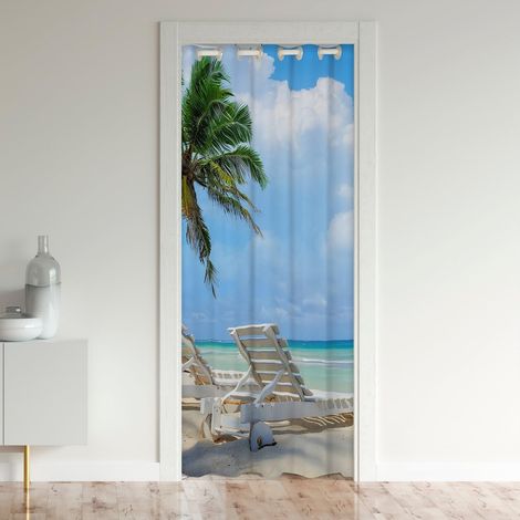 Rideau de Porte de Plage D'Hawaï pour L'Intimité de Porte,Rideau D'Occultation Tropical,Rideau de Placard Atif de Plage D'Océan,Rideau de Séparation de Chambre de Palmier,Rideau de Porte Côte,86x203 - (1/5)