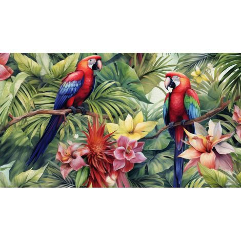 Papier peint panoramique - Fleurs Perroquets - 130 cm x 73 cm (1/2)
