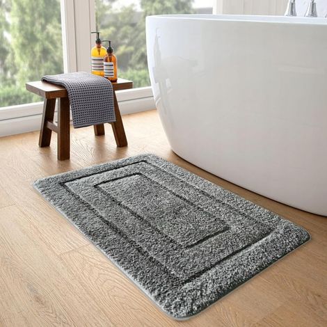 Tappetino da bagno antiscivolo, 60 cm x 40 cm, tappetino assorbente per bagno, soggiorno e camera da letto, extra morbido e assorbente, con retro antiscivolo, lavabile in lavatrice (grigio) (1/5)