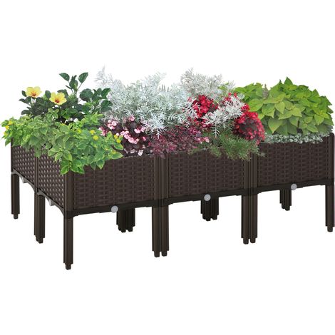 Set of 6 Brown 26L Elevated Garden Planter Boxes for Flowers and Vegetables,Perfect for Patio or Outdoor Use