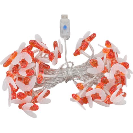 Guirlande lumineuse LED étanche de 6 m, motif abeilles, 40 LED, lumière chaude, USB, pour jardin ou balcon extérieur. (1/5)