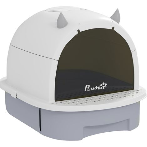 Geschlossene Katzentoilette mit Deckel, Schaufel und Schublade 40,5 x 52 x 39 cm, grau (1/3)
