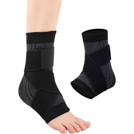 Bandage de cheville en deux parties, ajustable, pour fasciite plantaire et tendinite d'Achille, bandage orthopédique pour les deux pieds, unisexe, noir. (1/5)