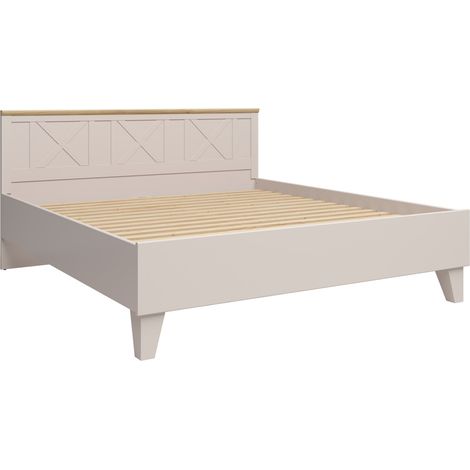 Lit double 180x200 cm sans sommier coloris cachemire / Chêne mauvella - Longueur 205 x Profondeur 185 x Hauteur 46,5-97 cm (1/5)