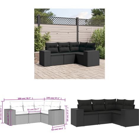 Salon de jardin 4 pcs avec coussins noir résine tressée - Ensemble Salon De Jardin - Meuble Extérieur - Résine Tressée - Rotin Synthétique - Mobilier De Jardin - Home & Living (1/3)
