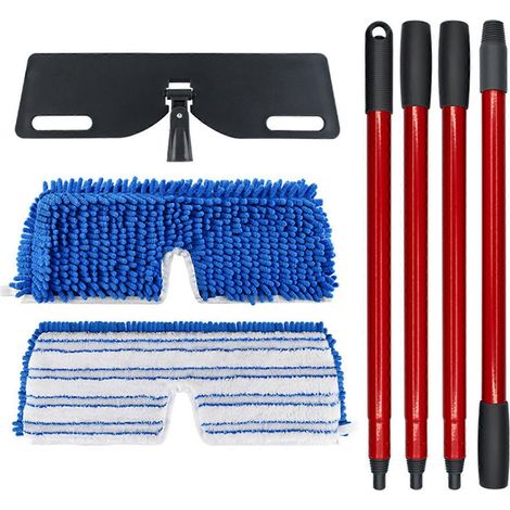 Housse de rechange réversible pour balai à franges en chenille, utilisable à sec ou humide  balai à franges plat avec fil fin et manche télescopique en quatre sections ( ) (1/5)