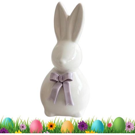 Sculpture de Lapin de Pâques Décoration Printanière en Céramique avec Noeud Décoration de Pâques Sculpture Lapin pour Salon Chambre Bureau École Entrée Maison et (1/5)