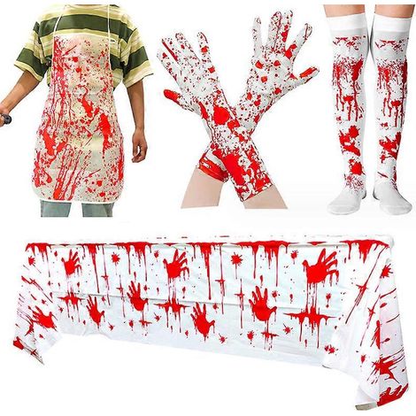 manteles de plástico con estampado de sangre de zombi para fiestas de Halloween, con delantales de tela espeluznantes y sangrientos para la decoración de fiestas de Halloween. (1/5)