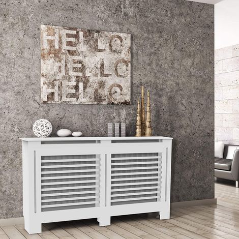 Cubierta de Radiador, UNHO Cubreradiadores de Madera, Cubre Radiador de MDF, Color Blanco, Estante para Radiador, 172 x 19 x 92cm (Horizontal, XL)