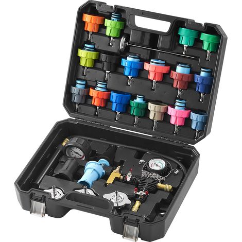VEVOR 28 PCS Kit de Probador Universal de Presión de Refrigerante y Reemplazo de Radiador Adaptadores de Bomba Manual Tapas Caja de Herramientas de Prueba Codificada por Colores para Motos y Camiones