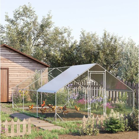 Jaula para gallinas (3x6x2 m), para 12 a 18 gallinas, con puerta cerrable, acero, plateado (1/5)