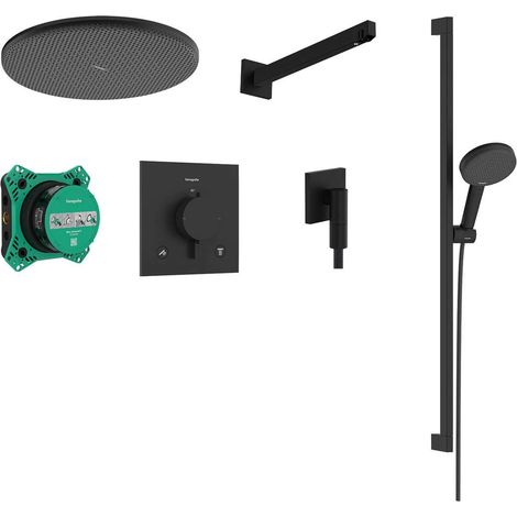 Hansgrohe Raindance Alive S - Conjunto de ducha con termostato oculto, con cuerpo, diámetro 30 cm, 3 chorros, negro mate. 24622670 (1/5)