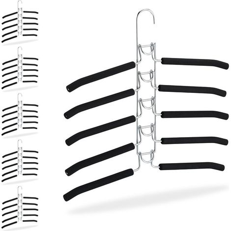 Set mit 6 platzsparenden, rutschfesten Kleiderbügeln, 5-facher Mehrfachkleiderbügel, kompakt, 39 x 40,5 x 2 cm, silber und schwarz (1/4)