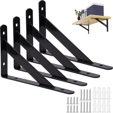 4 Pièces Équerres Étagère de Fixation Murale, 150 x 95mm Equerres Etageres Murale, Supports Équerre D'étagère Fixation, Tablette Murale à Suspendre 90 Degrés avec vis pour Bibliothèque Salon Chambre (1/5)