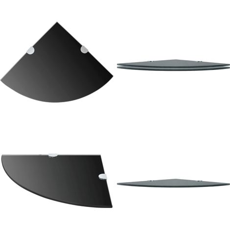 Eckregale 2 Stk. mit Verchromten Halterungen Glas Schwarz - Wandregal - Eckregal - Glasregal - Schwarzes Regal - Regalset - Home & Living (1/5)