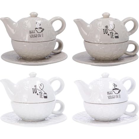 1 Pezzo Teiera con Tazza in Ceramica 2 Colori e 2 Decori Disponibili (1/2)