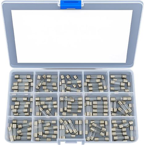 15 Valeurs 250V Fusibles Assortiment en Verre Rapides 5x20mm 150 Kit Fusible Électronique Auto Maison Appareils Électriques Sécurité Remplacement Boîte Plastique Transparente (1/5)