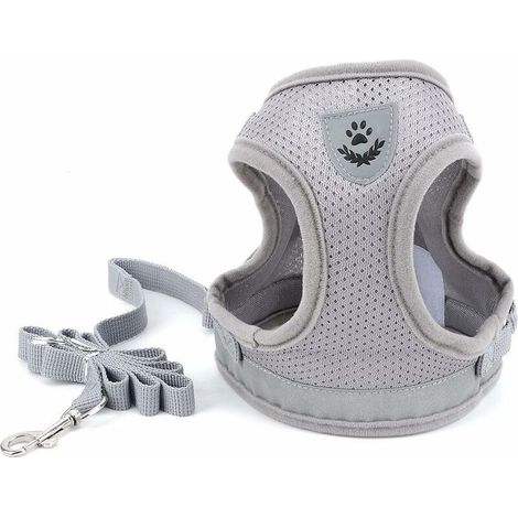 Harnais pour Chien pour Petit Chien Chat sans Tirer Harnais Ajustable en Maille Filet Souple rembourré Vest Harnais Laisse avec Ensemble de Bande réfléchissante Chiots Laisse pour Chien， (1/5)