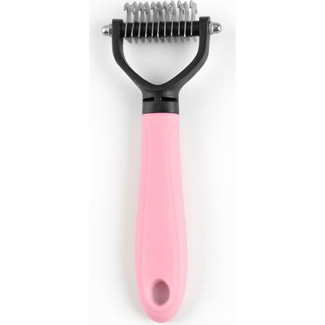 Cepillo desenredante de doble cara para mascotas rosa doble cara desenredante pequeño (1/5)