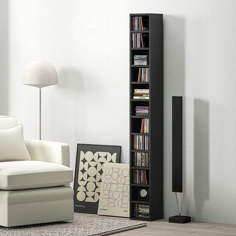 Rangements pour CD et DVD avec 12 compartiments. capacité max. 204 CD. 21 x 20 x 175 cm. noir