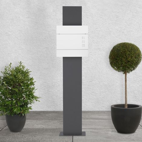 ECD Germany Boîte aux Lettres sur Pieds, Blanc, 37x10,5x36,5 cm, Acier Inoxydable, Mailbox Postale Moderne, Compartiment à Journaux, 2 Clés, Support Anthracite Haut 170 cm, Materiel de Montage Inclus (1/5)