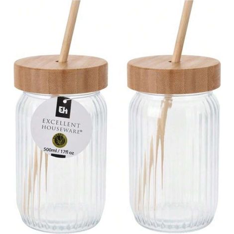 Bocal à boisson BAMBOU, 500 ml, carafe avec couvercle en bambou, récipient pour boissons, pichet écologique, stockage de liquides, design naturel. (1/4)