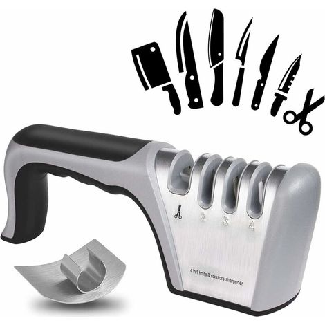 Green Mobility-Aiguiseur Couteaux Professionnel, Affûteur de Couteaux Manuel à 4 in 1, Taille-Crayon avec Base Antidérapante pour Couteaux, Couteau de Cuisine, ux (Comprend 1  Protecteur de Doigt) (1/5)