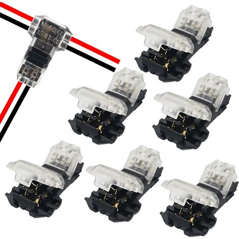 6 pcs Basse Tension T TAP 2 Connecteurs de Fil électrique 2 Voies 2 sans Soudures sans Dénudage pour Branchement de Mi-portée 20-22 AWG Fil à Noyau Fil Multiconducteur Ligne Flexible (1/5)