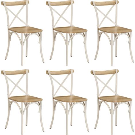 Lot de 6 chaises de salle à manger cuisine dossier en croix en bois de manguier massif cadre en acier blanc CDS022153 (1/5)