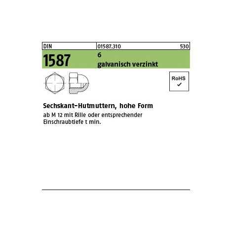 Hutmutter DIN 1587 M 24 x 3 Stahl galvanisch verzinkt 10 Stk (1/3)