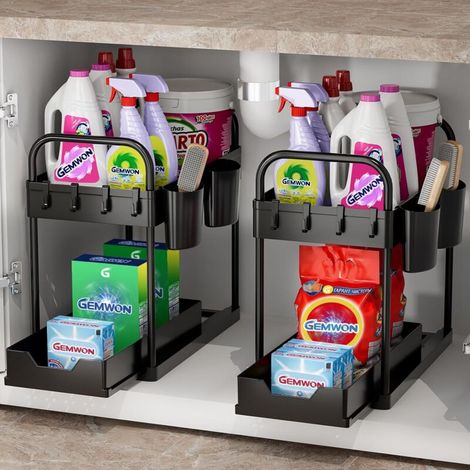 Bardusch - Rangement sous Evier Cuisine à 2 Niveaux Lot de 2, Rangement D'organisateur de Douche pour Salle de Bain/Cuisine, Noir (1/4)