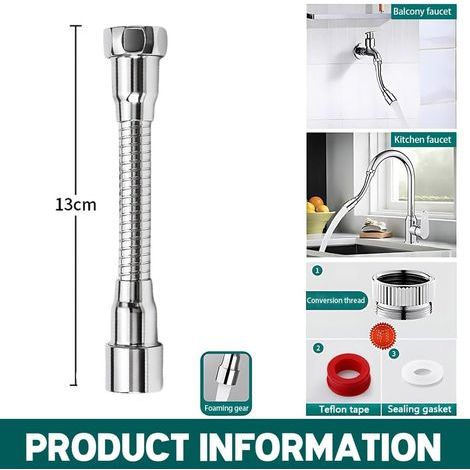 Faucet Extensions, 360° Rotation, Stainless Steel, ABS, Water Saving, Kitchen Bathroom (1/5)