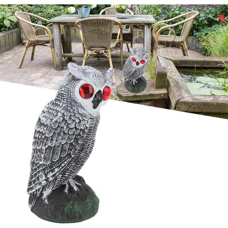 Hibou en plastique aux yeux rouges pour jardins, décoration de cour, répulsif à oiseaux, décoration de jardin extérieur, faux hibou de chasse en plastique, dispositif de dissuasion et d'effarouchement (1/5)