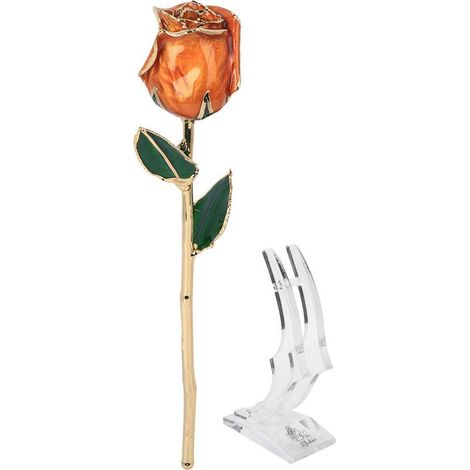 24-karätige Goldrose, leuchtend orange mit Sockel, Geschenk zum Valentinstag/Jahrestag (1/5)