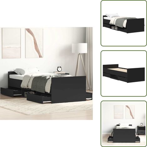 vidaXL Estructura de cama con cabecero piecero negro 90x200 cm (1/5)