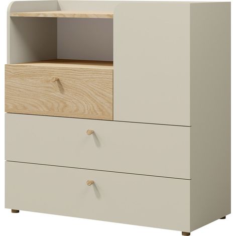 Cómoda Domcali 109, Beige + Roble, Con cajones y puertas, Número de cajones: 0, 93x90x40cm