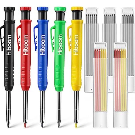 Crayon de Chantier, Crayon Menuisier, Porte Mine Chantier, 5 Crayons de Charpentier Mécaniques, 30 Recharges Marqueur de Trou de Pointe d'Aiguille avec Taille-Crayon Intégré, Outils Electricien (1/4)