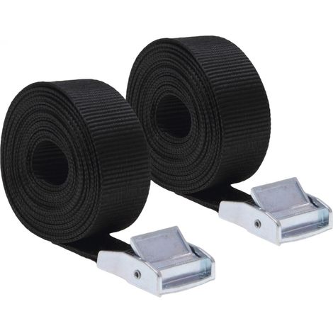 Lot de 2 sangles d'arrimage avec boucle - 25 mm x 5 m - Noir - Linxor